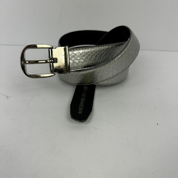 Accessories - Silver Snake Skin Thin Belt Silver Removable Buckle Metallic